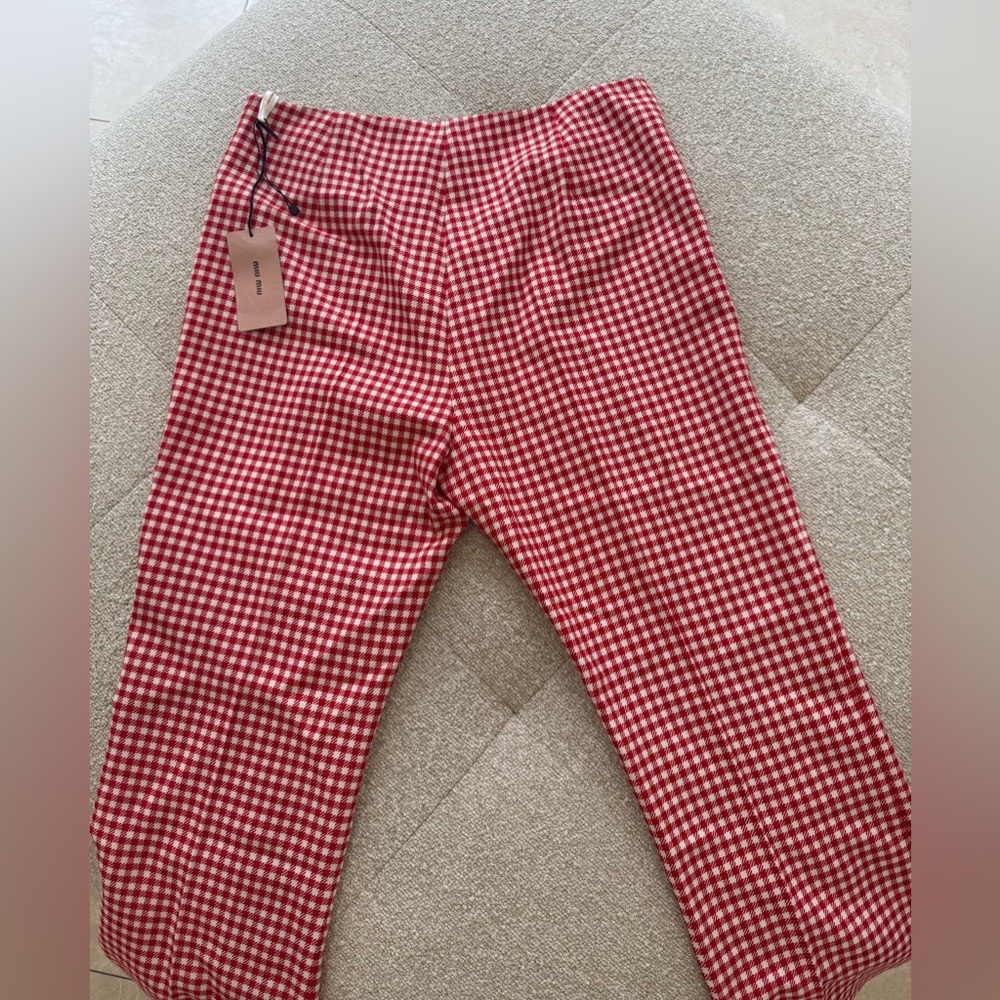 Miu Miu Red Gingham Check Flared Wool Trousers SZ 44 NWT - Picture 9 of 10